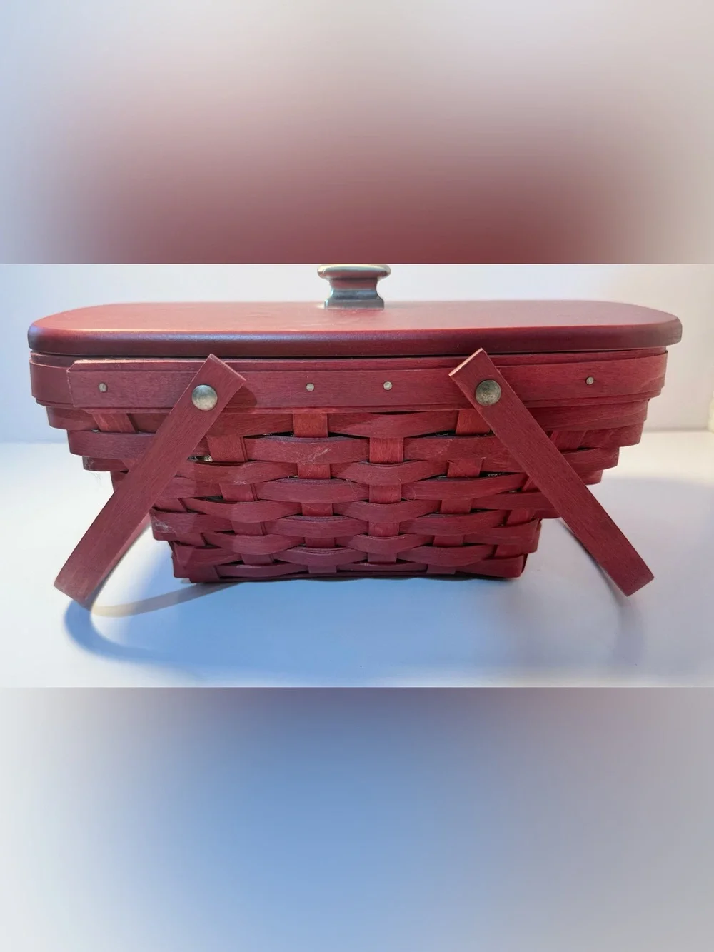 Longaberger Red Woven Memory Basket 2006 with Metal Nameplate and plastic liner